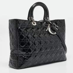 Pre Owned Dior Black Cannage Patent Leather XL Lady Dior Tote