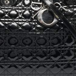 Pre Owned Dior Black Cannage Patent Leather XL Lady Dior Tote