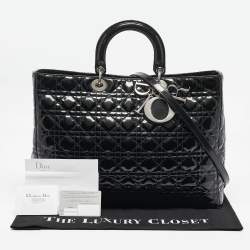 Pre Owned Dior Black Cannage Patent Leather XL Lady Dior Tote