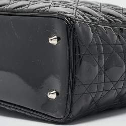 Pre Owned Dior Black Cannage Patent Leather XL Lady Dior Tote
