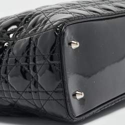 Pre Owned Dior Black Cannage Patent Leather XL Lady Dior Tote