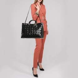 Pre Owned Dior Black Cannage Patent Leather XL Lady Dior Tote
