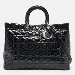 Pre Owned Dior Black Cannage Patent Leather XL Lady Dior Tote