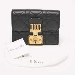 Pre Owned Dior Black Cannage Leather Dior Addict Compact Wallet