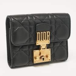 Pre Owned Dior Black Cannage Leather Dior Addict Compact Wallet