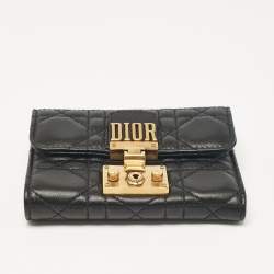 Pre Owned Dior Black Cannage Leather Dior Addict Compact Wallet