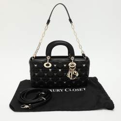 Pre Owned Dior Black Quilted Leather Lady D-Joy Embellished Tote