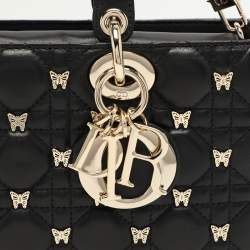 Pre Owned Dior Black Quilted Leather Lady D-Joy Embellished Tote