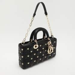 Pre Owned Dior Black Quilted Leather Lady D-Joy Embellished Tote