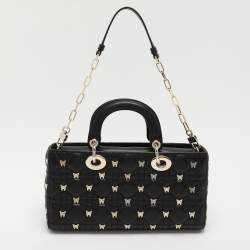 Pre Owned Dior Black Quilted Leather Lady D-Joy Embellished Tote
