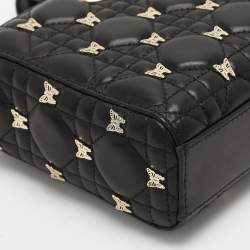 Pre Owned Dior Black Quilted Leather Lady D-Joy Embellished Tote