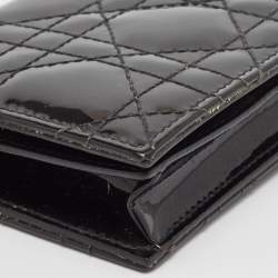 Pre Owned Dior Black Cannage Patent Leather Lady Dior Flap Card Case