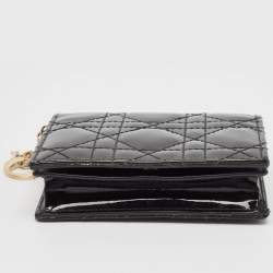Pre Owned Dior Black Cannage Patent Leather Lady Dior Flap Card Case