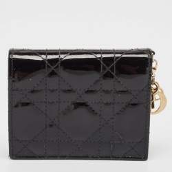 Pre Owned Dior Black Cannage Patent Leather Lady Dior Flap Card Case