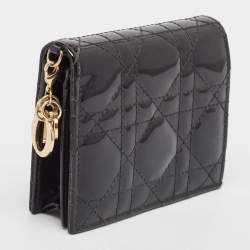 Pre Owned Dior Black Cannage Patent Leather Lady Dior Flap Card Case