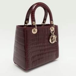 Pre Owned Dior Burgundy Alligator Medium Lady Dior Tote