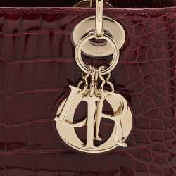 Pre Owned Dior Burgundy Alligator Medium Lady Dior Tote