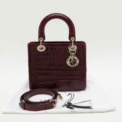 Pre Owned Dior Burgundy Alligator Medium Lady Dior Tote