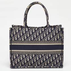 Dior Navy Blue Oblique Embroidered Canvas Medium Book Tote