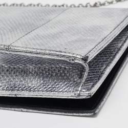 Pre Owned Dior Metallic Grey Lizard Lady Dior Long Chain Clutch