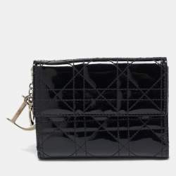 Pre Owned Dior Black Cannage Patent Leather Lady Dior French Wallet