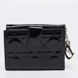 Pre Owned Dior Black Cannage Patent Leather Lady Dior French Wallet