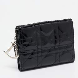 Pre Owned Dior Black Cannage Patent Leather Lady Dior French Wallet