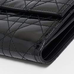 Pre Owned Dior Black Cannage Patent Leather Lady Dior French Wallet