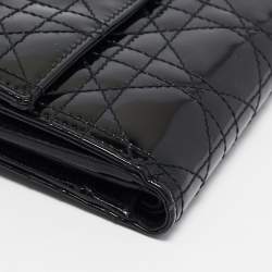 Pre Owned Dior Black Cannage Patent Leather Lady Dior French Wallet