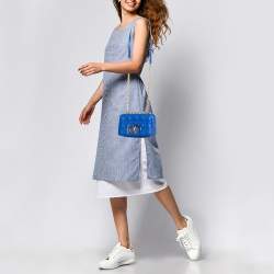Pre Owned Dior Blue Cannage Leather Small Caro Shoulder Bag