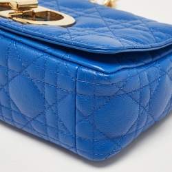 Pre Owned Dior Blue Cannage Leather Small Caro Shoulder Bag