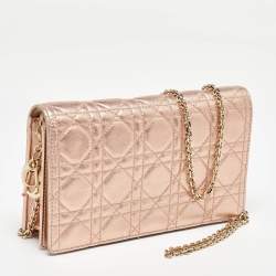 Pre Owned Dior Metallic Rose Gold Cannage Leather Lady Dior Clutch