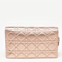 Pre Owned Dior Metallic Rose Gold Cannage Leather Lady Dior Clutch