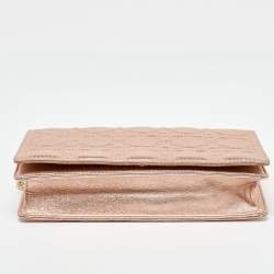 Pre Owned Dior Metallic Rose Gold Cannage Leather Lady Dior Clutch