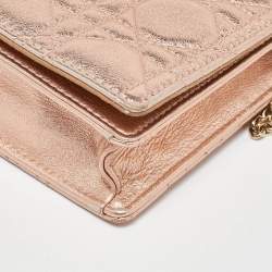 Pre Owned Dior Metallic Rose Gold Cannage Leather Lady Dior Clutch