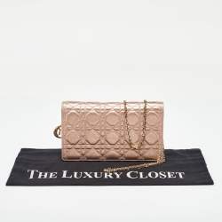 Pre Owned Dior Metallic Rose Gold Cannage Leather Lady Dior Clutch