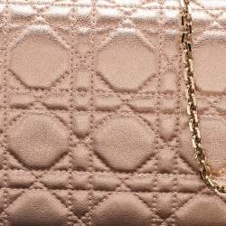 Pre Owned Dior Metallic Rose Gold Cannage Leather Lady Dior Clutch