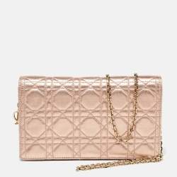 Pre Owned Dior Metallic Rose Gold Cannage Leather Lady Dior Clutch
