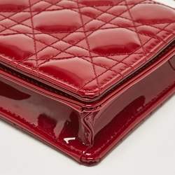 Dior Red Cannage Patent Leather Lady Dior Chain Pouch