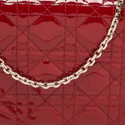 Dior Red Cannage Patent Leather Lady Dior Chain Pouch