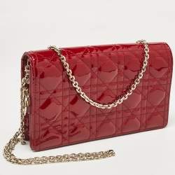 Dior Red Cannage Patent Leather Lady Dior Chain Pouch