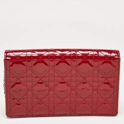 Dior Red Cannage Patent Leather Lady Dior Chain Pouch