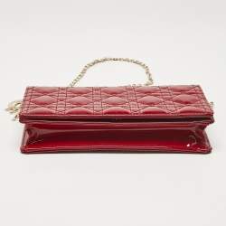 Dior Red Cannage Patent Leather Lady Dior Chain Pouch