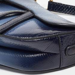 Pre Owned Dior Navy Blue Snakeskin Leather Classic Saddle Bag
