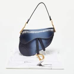 Pre Owned Dior Navy Blue Snakeskin Leather Classic Saddle Bag