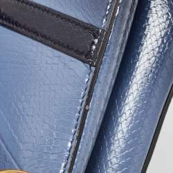 Pre Owned Dior Navy Blue Snakeskin Leather Classic Saddle Bag