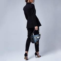 Pre Owned Dior Navy Blue Snakeskin Leather Classic Saddle Bag