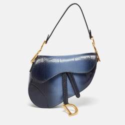 Pre Owned Dior Navy Blue Snakeskin Leather Classic Saddle Bag