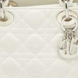 Dior White Cannage Leather Mini Lady Dior Tote