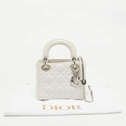 Dior White Cannage Leather Mini Lady Dior Tote